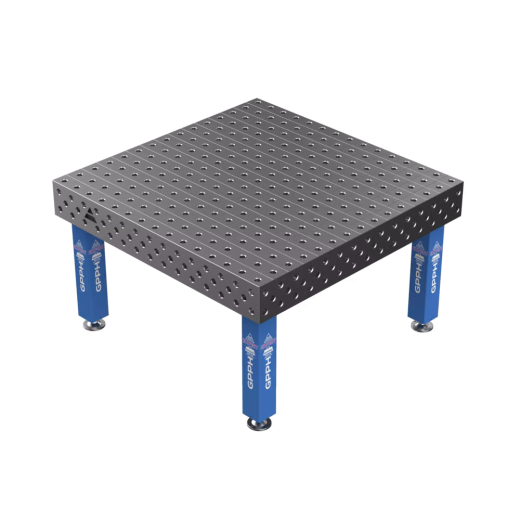 Schweißtisch EXPERT 25 mm – 1500 × 1480 mm – auf Füßen – Ø28 mm / 100×100 mm Raster