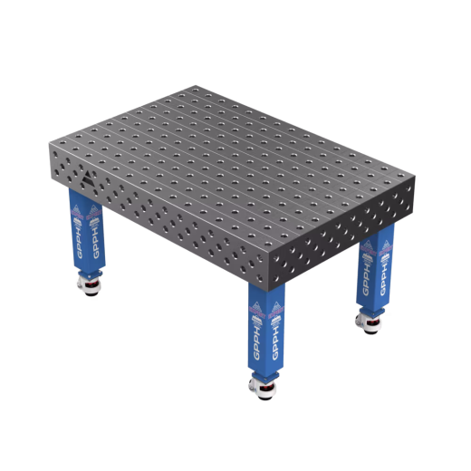 Schweißtisch EXPERT 25 mm – 1500 × 1000 mm – auf Rädern – Ø28 mm / 100×100 mm Raster
