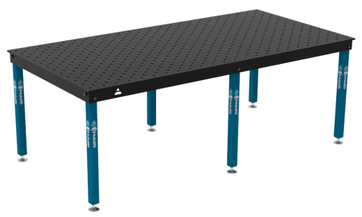 Schweiß- & Montagetisch BASIC 12 mm – 2400 × 1200 mm – auf Füßen – diagonales Raster