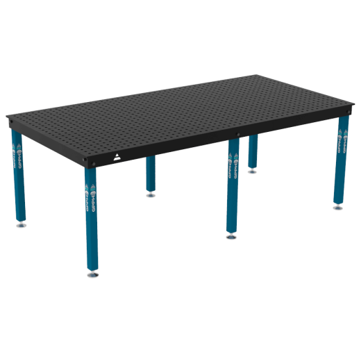 Schweiß- & Montagetisch BASIC 12 mm – 2400 × 1200 mm – auf Füßen – Ø16 mm / 50×50 mm Raster