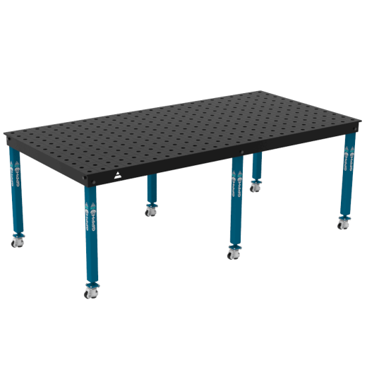 Schweiß- & Montagetisch BASIC 12 mm – 2400 × 1200 mm – auf Rädern – Ø28 mm / 100×100 mm Raster