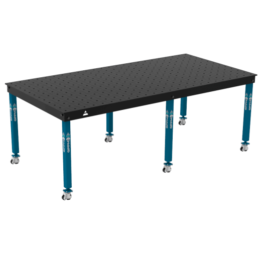 Schweiß- & Montagetisch BASIC 12 mm – 2400 × 1200 mm – auf Rädern – Ø16 mm / 100×100 mm Raster
