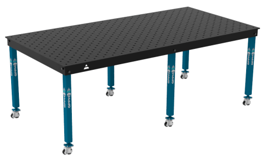 Schweiß- & Montagetisch BASIC 12 mm – 2400 × 1200 mm – auf Rädern – diagonales Raster