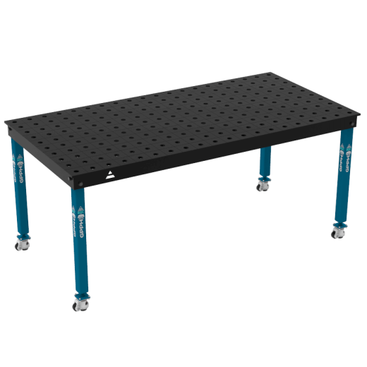 Schweiß- & Montagetisch BASIC 12 mm – 2000 × 1000 mm – auf Rädern – Ø28 mm / 100×100 mm Raster