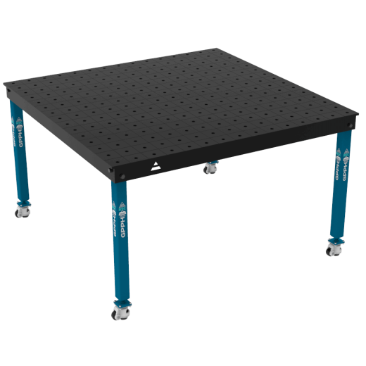 Schweiß- & Montagetisch BASIC 12 mm – 1500 × 1480 mm – auf Rädern – Ø16 mm / 100×100 mm Raster