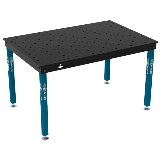 Schweiß- & Montagetisch BASIC 12 mm – 1500 × 1000 mm – auf Füßen – Ø16 mm / 100×100 mm Raster
