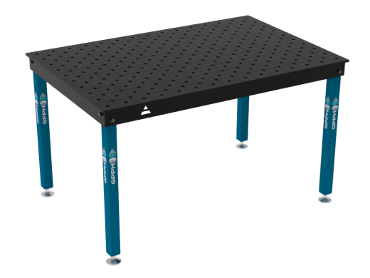 Schweiß- & Montagetisch BASIC 12 mm – 1500 × 1000 mm – auf Füßen – diagonales Raster