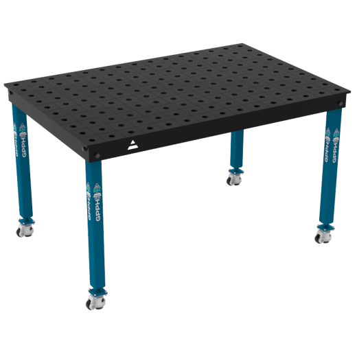 Schweiß- & Montagetisch BASIC 12 mm – 1500 × 1000 mm – auf Rädern – Ø28 mm / 100×100 mm Raster