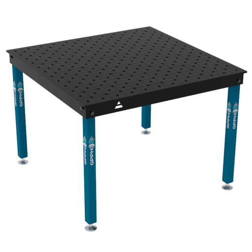 Schweiß- & Montagetisch BASIC 12 mm – 1200 × 1200 mm – auf Füßen – diagonales Raster