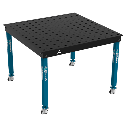 Schweiß- & Montagetisch BASIC 12 mm – 1200 × 1200 mm – auf Rädern – Ø28 mm / 100×100 mm Raster