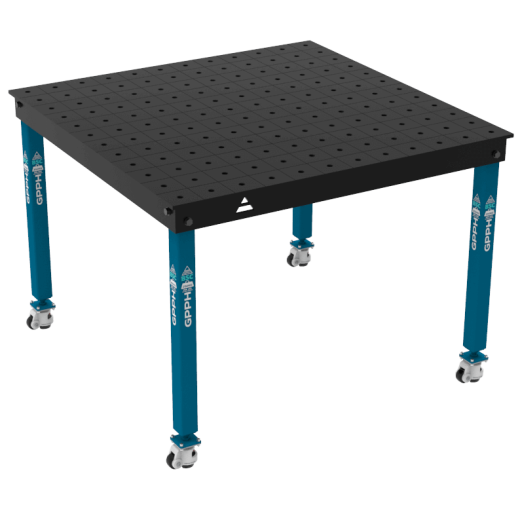 Schweiß- & Montagetisch BASIC 12 mm – 1200 × 1200 mm – auf Rädern – Ø16 mm / 100×100 mm Raster