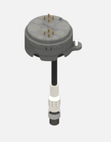 Elektromodul für EQC20 für UR-Roboter, 1 männlicher gerader Verbinder, 8-polig, Seite B, 8 selbstreinigende Federkontakte.